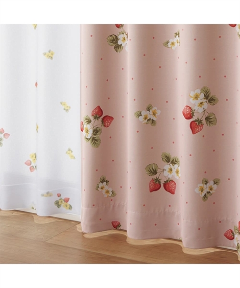 ニッセン（nissen） カーテン レース セット いちご柄遮光 ＆レース4枚