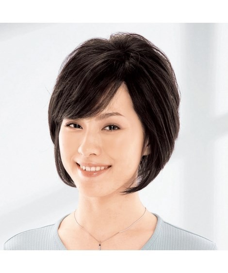 ウィッグ 分け目自由人毛100％フルウィッグ 固定ピン付 ショート ストレート ショートストレート ニッセン nissenの画像