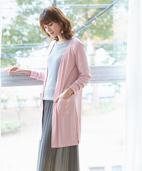 21SS Leilian 大きいサイズ リネンロングカーディガン LL グレー m249608_01.jpg