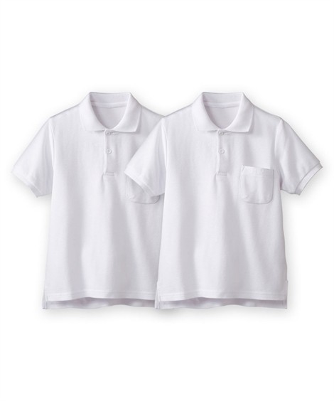 制服|ゆったりサイズ 半袖ポロシャツ２枚組（ポケットあり） サイズ 130B〜160B ニッセン　nissen(白)