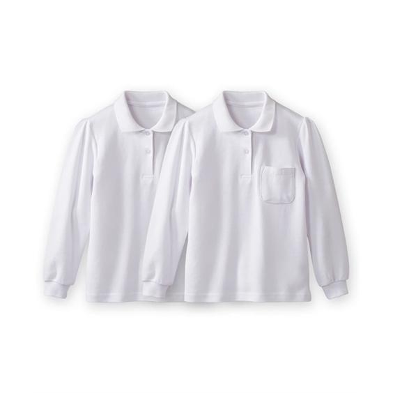 制服 ポロシャツ キッズ 女の子 長袖 2枚組 ポケットあり 身長110 130cm ニッセン nissen