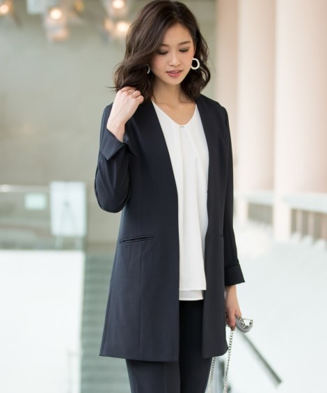 事務服 スーツ レディース ジャケット コート ノーカラー ストレッチ 上下別売 オフィス 仕事 大きいサイズ 4l 5l 6l 8l ネイビー 黒 ニッセン Nissen ニッセン Paypayモール店 通販 Paypayモール