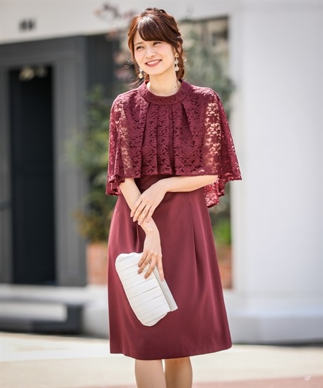 在庫あ ドレス パーティー 大きいサイズ レディース スマイルサイズ レース ケープ風 ワンピース 結婚式 二次会 お呼ばれ対応 4l 5l 6l ニッセン Nissen ニッセン Paypayモール店 通販 Paypayモール 国産格安