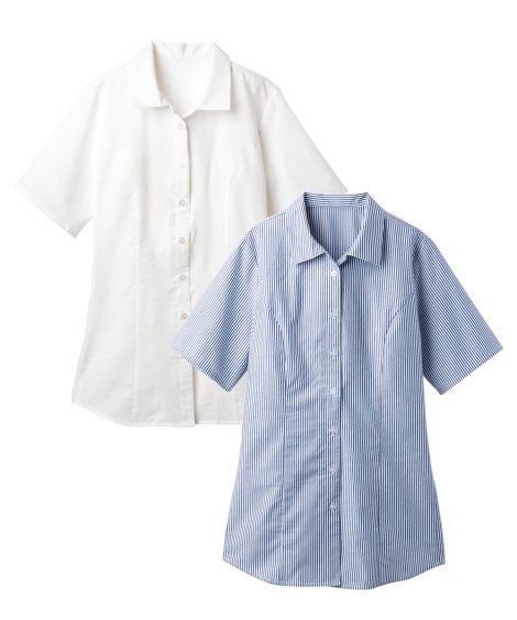 大きいサイズ レディース 2枚組 半袖 ハマ カラー シャツ 形態安定 ゆったりバスト 15 38号 ニッセン Nissen ニッセン Paypayモール店 通販 Paypayモール