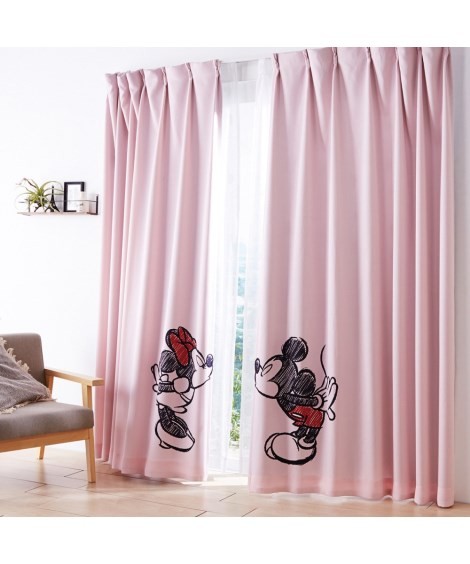 ミッキー＆ミニー柄遮光カーテン＆レース４枚セット幅100×長さ135cm×4枚 ニッセン（nissen） カーテン レース セット ディズニー ミッキー