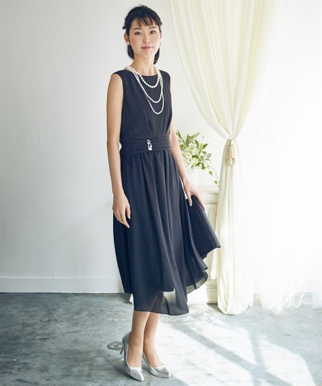 ドレス パーティー トールサイズ レディース ウエスト ビジュー付ジョーゼット ワンピース フォーマル 15 17 19号 結婚式 フォーマル 二次会 ニッセン Nissen ニッセン Paypayモール店 通販 Paypayモール