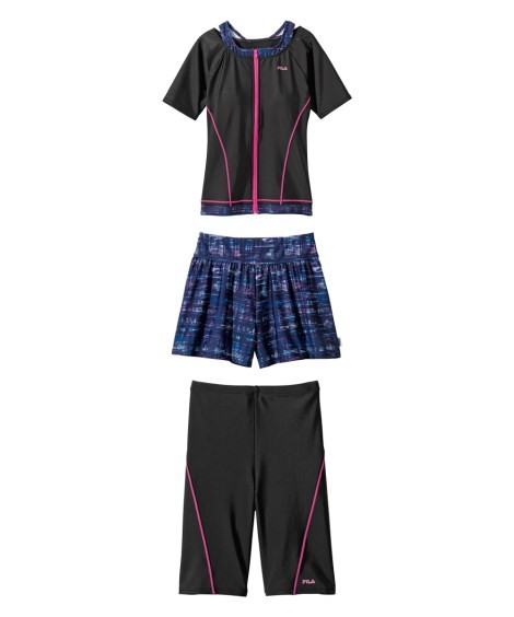 FILA 水着 大きいサイズ レディース キュロット 付 半袖 フィットネス 3点セット スポーツウェア 8L/10L ニッセン nissen