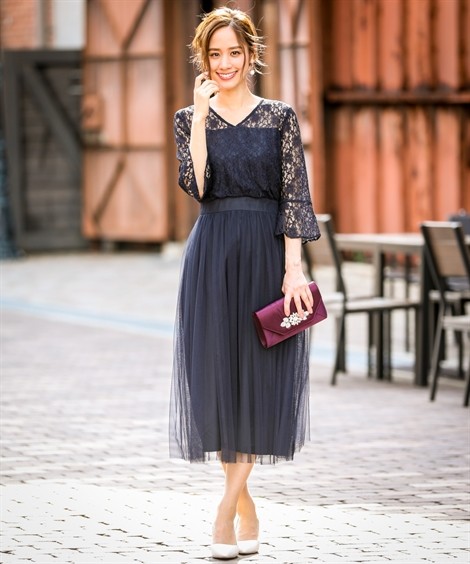 ドレス パーティー レディース レース 切替チュール スカート ワンピース 結婚式 二次会 お呼ばれ対応 大きいサイズ有 フォーマル Ll 3l ニッセン Nissen ニッセン Paypayモール店 通販 Paypayモール