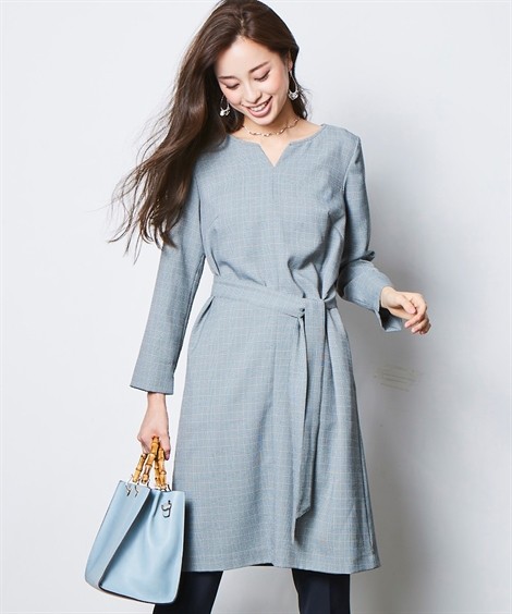 サイズの 事務服 大きいサイズ 8l ブラウン系グレンチェック ニッセン Nissen ニッセン Paypayモール店 通販 Payp スーツ レディース ワンピース 洗える ポケット付き ストレッチ 上下別売 オフィス 仕事 ポリエステ