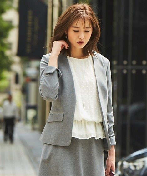 事務服 スーツ レディース ジャケット 洗える ノーカラー カットツイル 上下別売 オフィス 仕事 ビジネス 大きいサイズ 8l グレー杢 ネイビー ニッセン Nissen ニッセン Paypayモール店 通販 Paypayモール