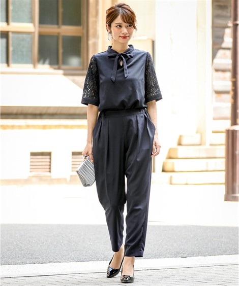 ブラウス ドレス セミ フォーマル 対応 有 ニッセン Nissen ニッセン Paypayモール店 通販 パーティー レディース 取り外しリボン付きスタンド カラー テーパード パンツ セットアップ 二次会 お呼ばれ します Www Asmp Mpi Gov Lk