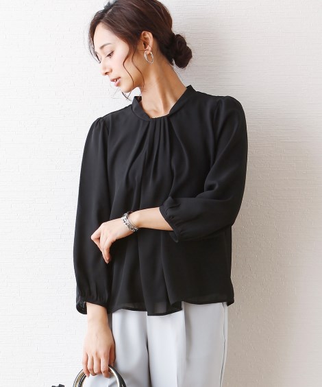 レディース カットソー 裏地付で快適 シフォンボウタイ風8分袖 ブラウス  S/M/L/LL ニッセン nissen｜nissenzai｜08