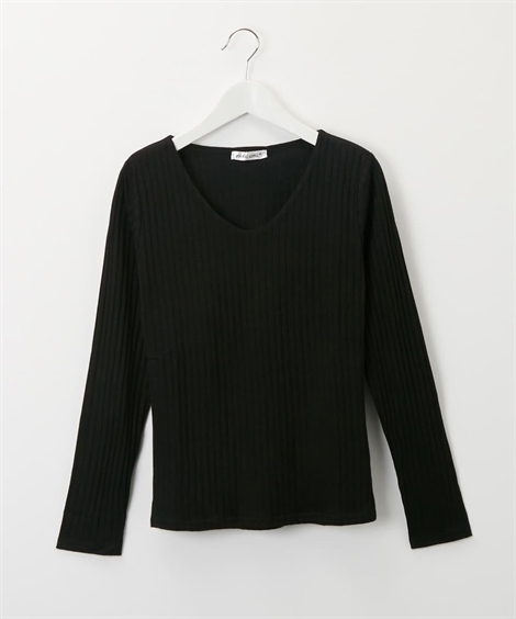 Tシャツ カットソー レディース 透け対策 前身頃2枚仕立て ワイドリブシームレス Vネック 長袖 M L ニッセン Nissen ニッセン Paypayモール店 通販 Paypayモール