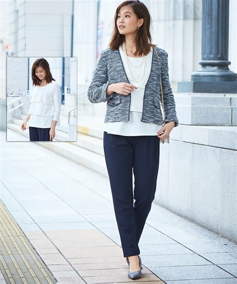 スーツ セレモニー レディース 選べる パンツ タイプ 楽々着心地 洗える着回し カットソー ツイード調3点セット 入園 入学 フォーマル S M L ニッセン Nissen ニッセン Paypayモール店 通販 Paypayモール