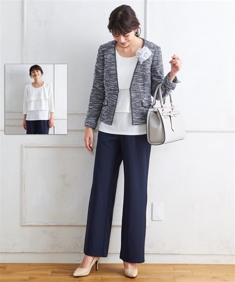 スーツ セレモニー レディース 選べる パンツ タイプ 楽々着心地 洗える着回し カットソー ツイード調3点セット 入園 入学 フォーマル S M L ニッセン Nissen 最大75 Offクーポン