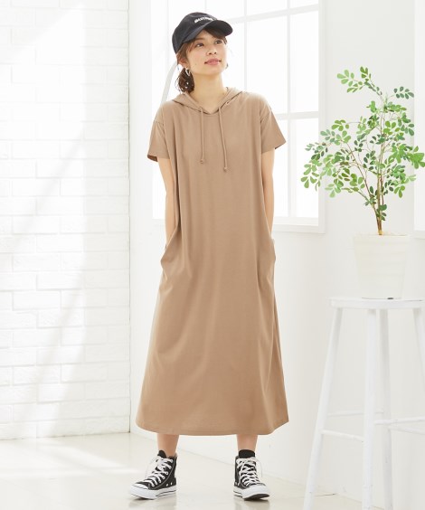 ワンピース マタニティ ママ 産前 産後 授乳服 ゆったり マキシ丈 パーカー M/L ニッセン n...