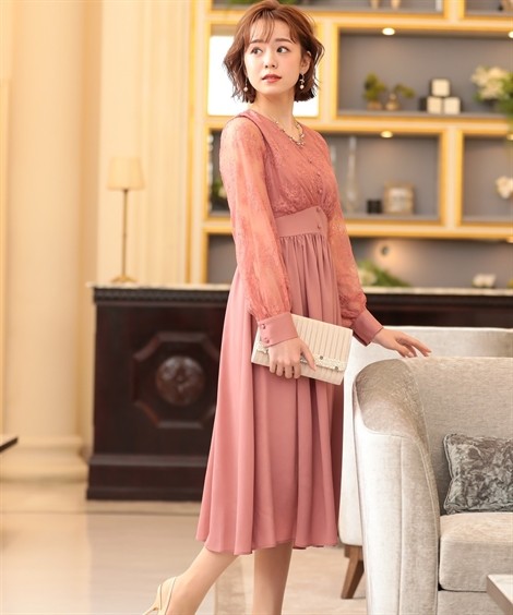 ドレス ワンピース レディース 前飾りボタン付き レース 結婚式 二次会 お呼ばれ対応 Ll ニッセン Nissen ニッセン Paypayモール店 通販 Paypayモール