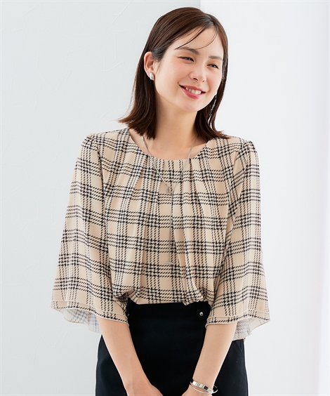 シーニュブラウス美品値下げしました ニッセン ブラウス 大きいサイズ レディース 7分袖 ジョーゼット
