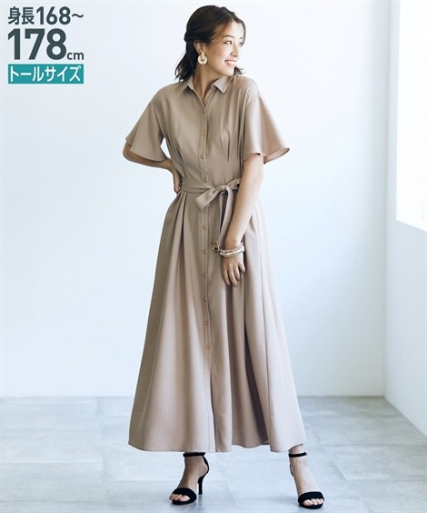 25%OFF ワンピース LL/3L ニッセン nissen ニッセン PayPayモール店 - 通販 - PayPayモール ロング マキシ トールサイズ レディース ウエストタック フレア 共布 ベルト付 特典進呈