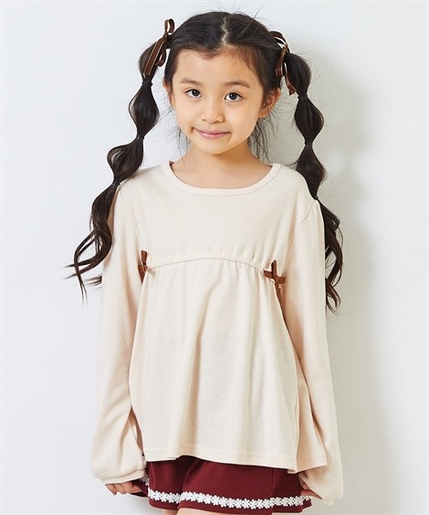 Tシャツ カットソー リボン使い ウエスト 切替 女の子 子供服 ジュニア