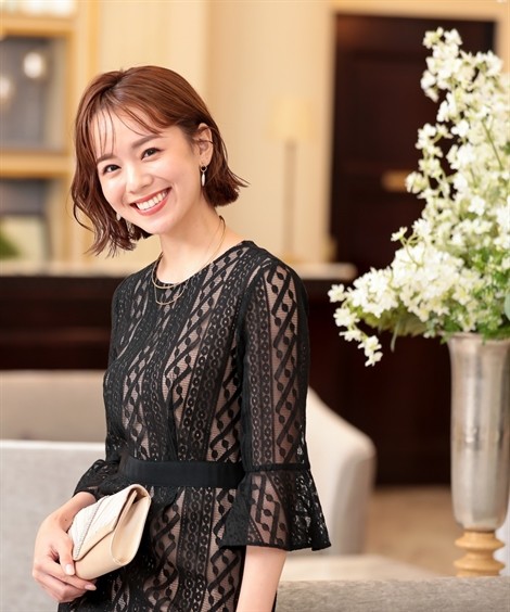 ドレス ワンピース レディース 配色 総レース コクーン 結婚式 二次会 お呼ばれ対応 S M L ニッセン Nissen ニッセン Paypayモール店 通販 Paypayモール