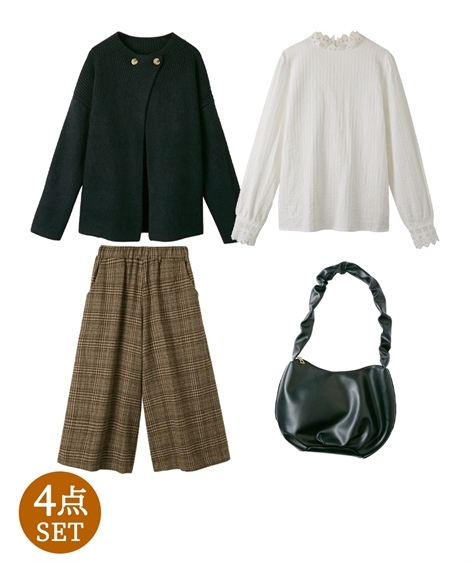 福袋 セーター ニット レディース ナチュラル ジャケット レース ブラウス 大人可愛い コーデ 4点セット 冬 M L ニッセン Nissen ニッセン Paypayモール店 通販 Paypayモール