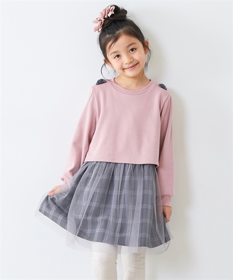 格安saleスタート ワンピース キッズ 女の子 あったか 裏ベロア リボン使い ドッキング 子供服 ジュニア服 冬 身長140 150 160cm ニッセン Nissen タイムセール