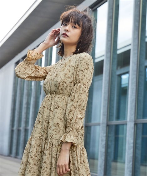通販HOT ドレス FRONT TUCK DESIGN ONEPIECE DRESS M/L ニッセン nissen ニッセン PayPayモール店 - 通販 - PayPayモール ワンピース レディース Callarus FLOWER PRINTED 好評お得