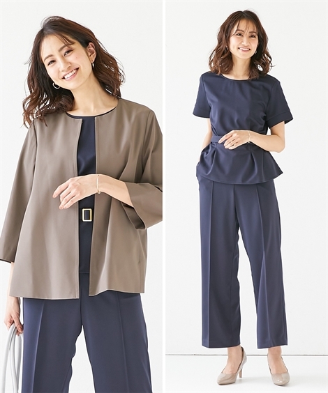 正規品 スーツ パンツ レディース セットアップ ワイド 3点セット 布帛 ノーカラー ジャケット カットソー ブラウス S M L ニッセン Nissen 希少 Weserve Co In