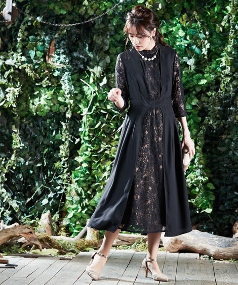 【Callarus】ワンピースドレス　黒　LL ニッセン ドレス ワンピース レディース 結婚式 パーティー