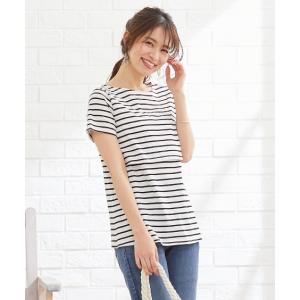 Tシャツ マタニティ ママ 産前 産後 授乳服 授乳しやすい ボーダー 半袖 4L/5L/6L ニッ...