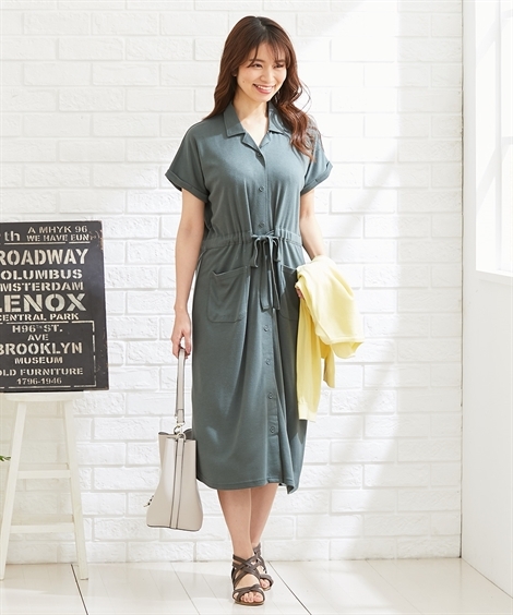 ワンピース マタニティ ママ 産前 産後 市販 授乳服 シャツ 前開き 半袖 4l ニッセン Nissen 5l 衿風