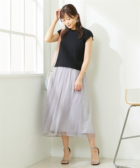 ワンピース マタニティ ママ 産前 産後 授乳服 A I N リブ ドッキング ニッセン チュール お買い得品 M ニット スカート Nissen L