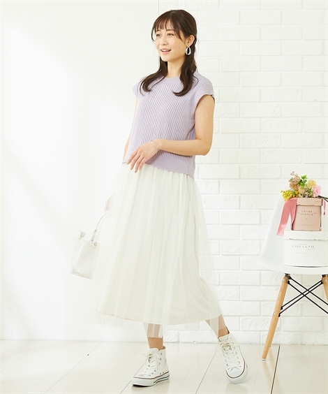 ワンピース マタニティ ママ 産前 産後 授乳服 A I N リブ ドッキング ニッセン チュール お買い得品 M ニット スカート Nissen L