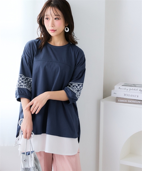 ☆新品【MISSSEL 】マゼンタ チュニック 長袖 L ニッセン（nissen） 【店内全品☆送料無料！10/6 AM9:59まで