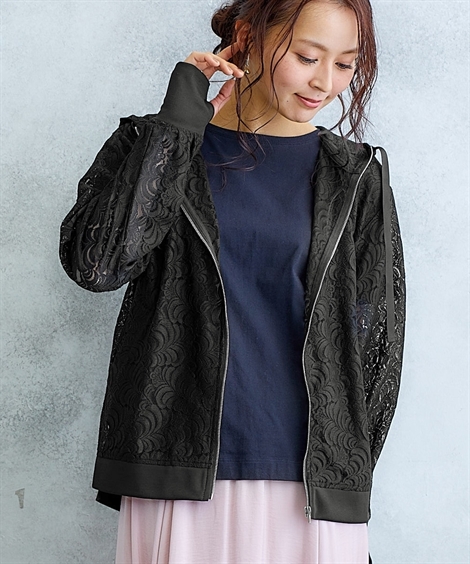 ニッセン（nissen） パーカー レディース Hana服 指穴付 レース M/L/LL