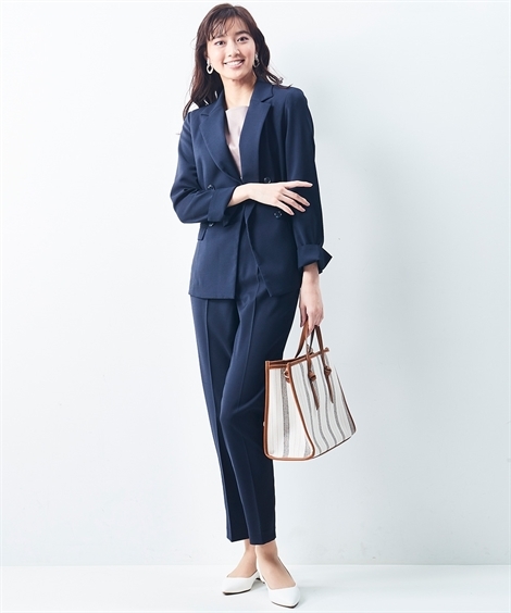 【ホック】 スーツ パンツ レディース リネンライク素材 ダブルブレスト ジャケット テーラード +テーパード S/M/L ニッセン nissen ニッセン PayPayモール店 - 通販 - PayPayモール にぴったり