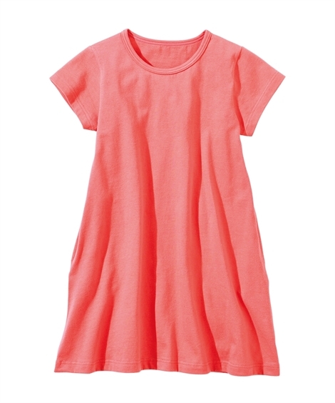 ワンピース|綿100％半袖ポケット付きAラインワンピース（女の子　子供服・ジュニア服） ニッセン nissen(ピンク)