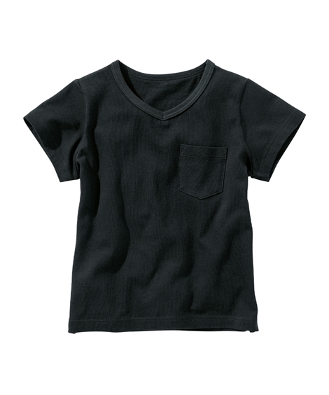 トップス・チュニック|無地ポケットVネックTシャツ（男の子・女の子　子供服・ジュニア服） ニッセン nissen(ブラック)