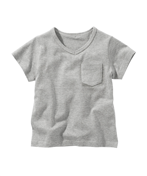 トップス・チュニック|無地ポケットVネックTシャツ（男の子・女の子　子供服・ジュニア服） ニッセン nissen(杢グレー)