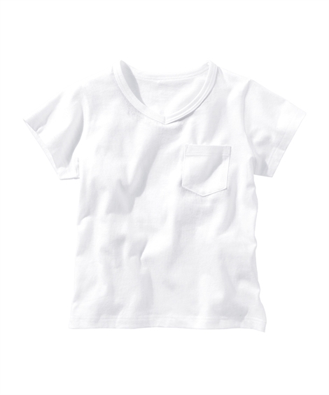 トップス・チュニック|無地ポケットVネックTシャツ（男の子・女の子　子供服・ジュニア服） ニッセン nissen(オフホワイト)