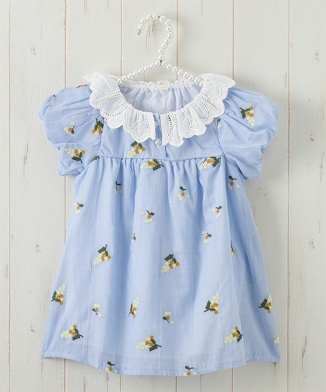 ワンピース ベビー 小花刺しゅう入り バルーン袖 ベビー服 子供服 女の子 90 100cm 身長70 ニッセン Nissen 日時指定 80