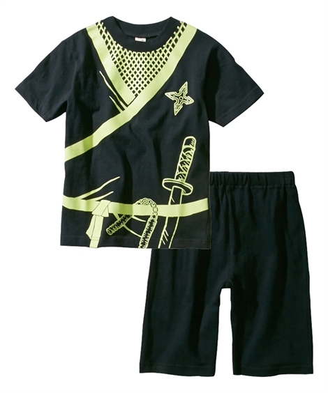 パジャマ・ルームウェア|暗いところで光る！忍者プリント半袖パジャマ（男の子　女の子　子供服　ジュニア服） ニッセン nissen(ブラック)