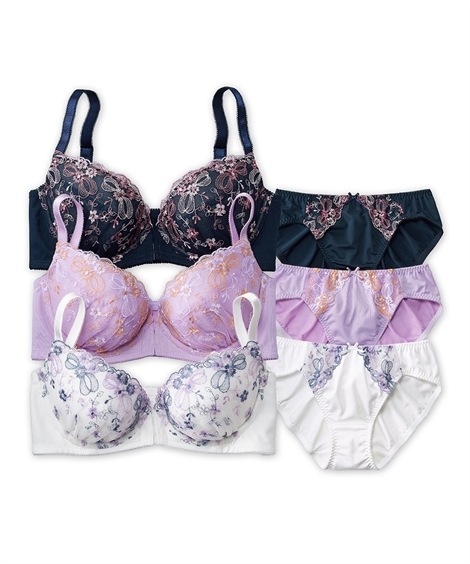 ニッセン ブラジャー ショーツ セット レディース 吸汗速乾 リボン小花