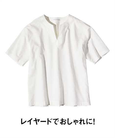 シャツ カジュアル メンズ オーバーサイズ 麻混 5分袖 スキッパー 夏 M/L/LL ニッセン nissen｜nissenzai｜02