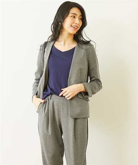 お得最新作 スーツ パンツ S/M/L ニッセン nissen ニッセン PayPayモール店 - 通販 - PayPayモール パンツ レディース カットソー セットアップ ノーカラー ジャケット + テーパード 正規品新品