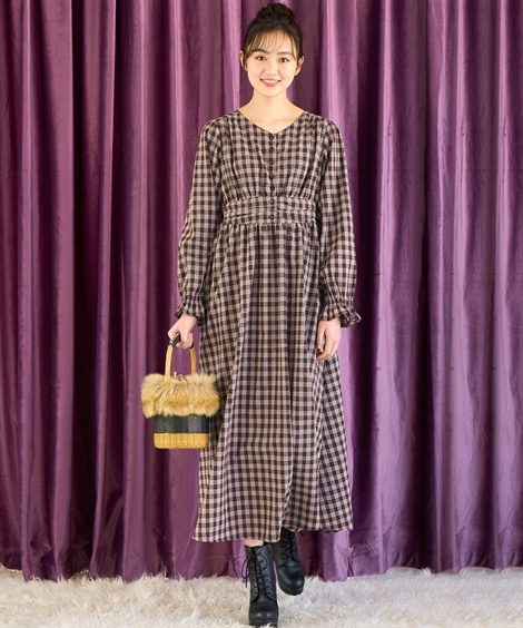 ワンピース L 10l ニッセン Nissen ニッセン Paypayモール店 通販 Paypayモール ロング マキシ 大きいサイズ レディース チェック柄 パフスリーブ Miia 正規店人気 Alawyerslife Com