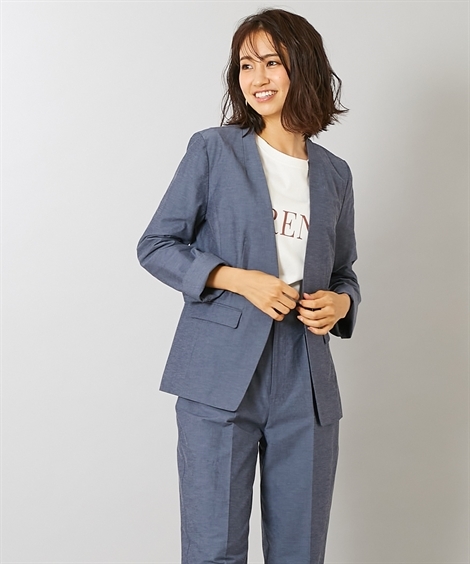 在庫処分 スーツ パンツ 大きいサイズ レディース ノーカラー ジャケット サスペンダー付 テーパード 綿麻混 ストレッチ素材 4l 5l ニッセン Nissen ビジネススーツ レディースファッション ファッション 12 8 Www Jesuitnola Org