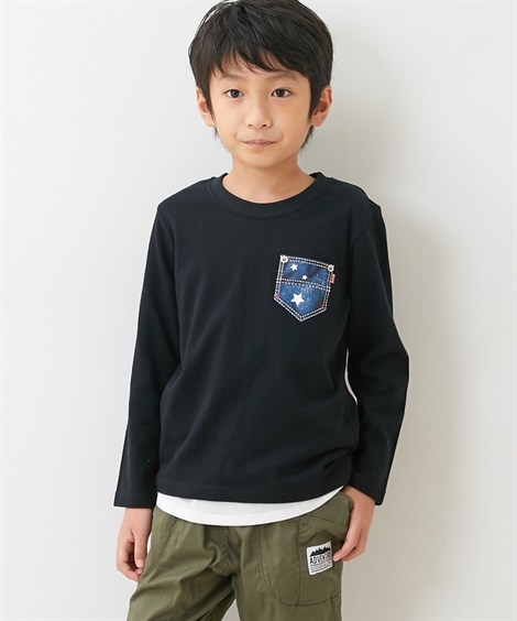 トップス・チュニック|１０柄から選べる綿１００％プリント長袖Tシャツ（子供服　男の子・女の子　ジュニア服） ニッセン nissen(黒)