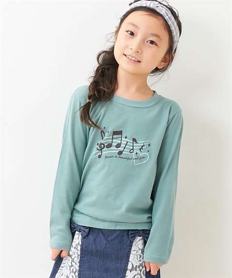 トップス・チュニック|１０柄から選べる綿１００％プリント長袖Tシャツ（子供服　男の子・女の子　ジュニア服） ニッセン nissen(スモーキーブルーグリーン)